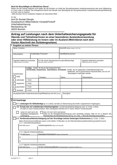 Landesamt Für Soziale Dienste Lübeck Formulare Vorlage zur Erstellung neuer Formulare - Die Senatorin für Soziales