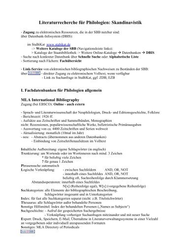 Literaturrecherche für Philologien: Skandinavistik - Staatsbibliothek ...