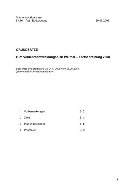 Grundsatzbeschluss zum Verkehrsentwicklungsplan - Stadt Weimar