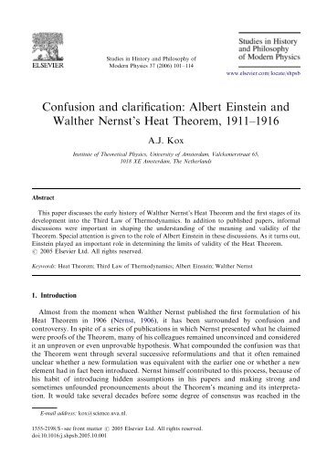 Confusion and clarification: Albert Einstein and Walther Nernst's ...