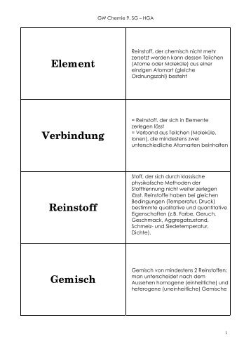 Element Verbindung Reinstoff Gemisch