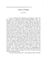 Gadamer vor Heidegger Es ist unzweifelhaft, daß die Begegnung ...