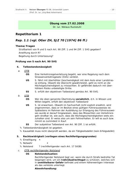 Strafrecht II: Übungen - Studentische Organisationen Uni Luzern