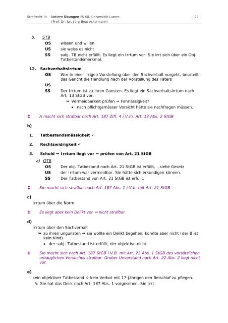 Strafrecht II: Übungen - Studentische Organisationen Uni Luzern