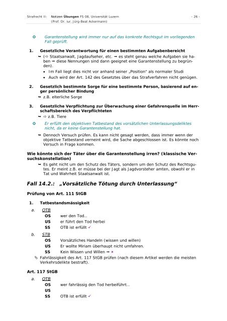 Strafrecht II: Übungen - Studentische Organisationen Uni Luzern