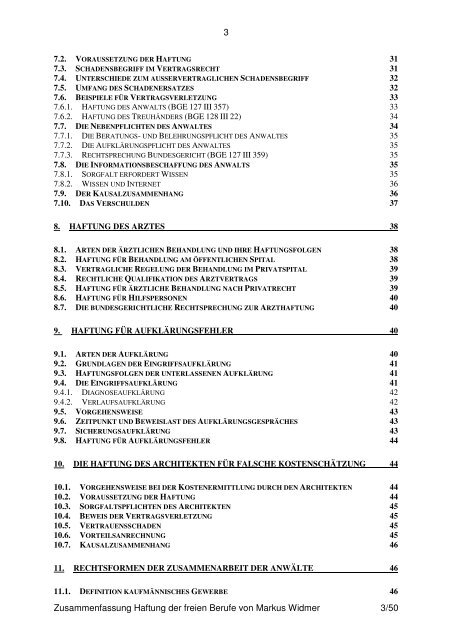 Haftung der freien Berufe: Zusammenfassung