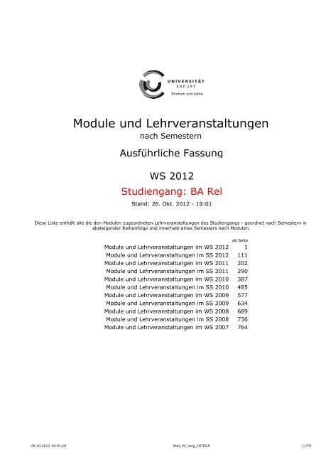 Module und Lehrveranstaltungen - ELVIS - Universität Erfurt