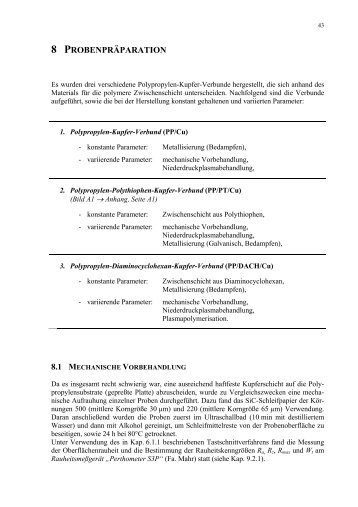 Grenzflächenmodifizierung und -analyse im Polypropylen-Kupfer ...