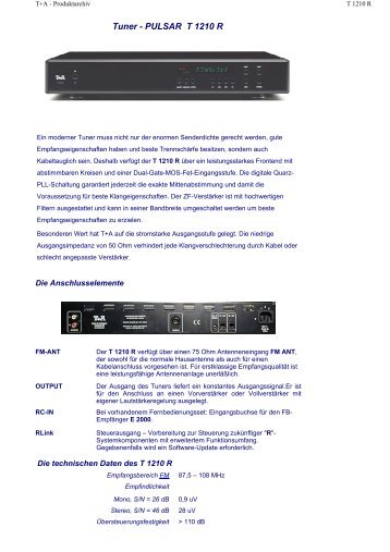 Tuner - PULSAR T 1210 R - T+A Elektroakustik