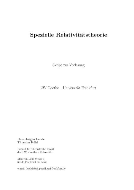 Spezielle Relativitätstheorie - Institut für Theoretische Physik ...