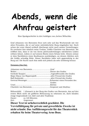 Abends, wenn die Ahnfrau geistert - Theaterverlag Arno Boas