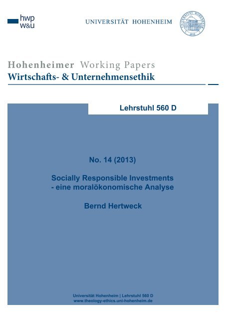 Hohenheimer Working Papers Wirtscha s- & Unternehmensethik