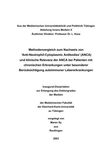 Methodenvergleich zum Nachweis von 'Anti-Neutrophil-Cytoplasmic ...