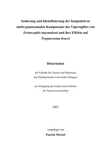 Isolierung und Identifizierung der hauptaktiven antitrypanosomalen ...