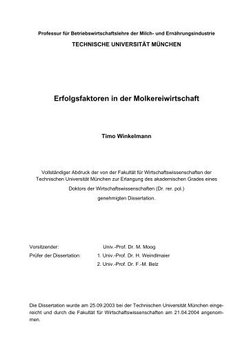 Erfolgsfaktoren in der Molkereiwirtschaft