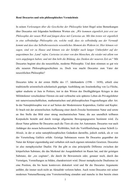 Rene Descartes Und Sein Philosophisches Vermachtnis Uk Online