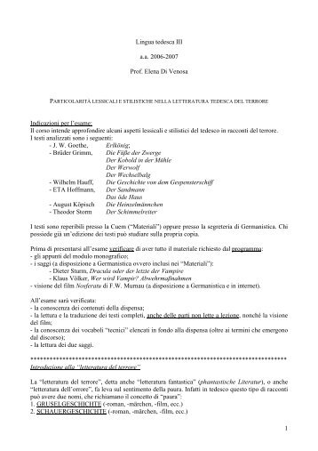 TEDESCO III – Lezione 1 – 13 febbraio 2007