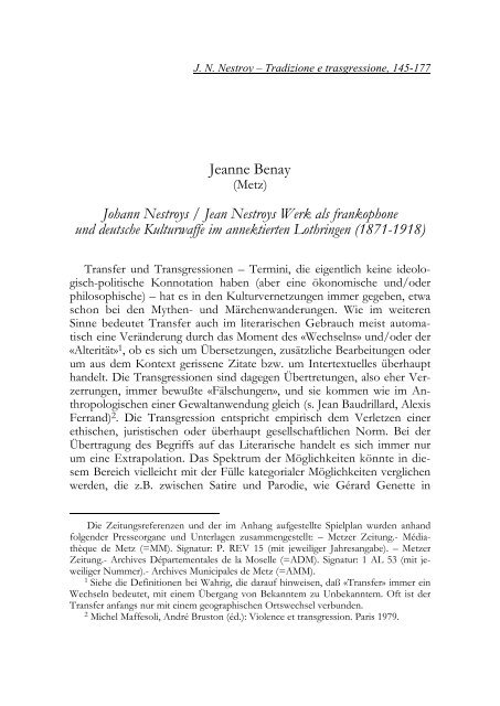 Johann Nepomuk Nestroy Tradizione e trasgressione a cura di ...