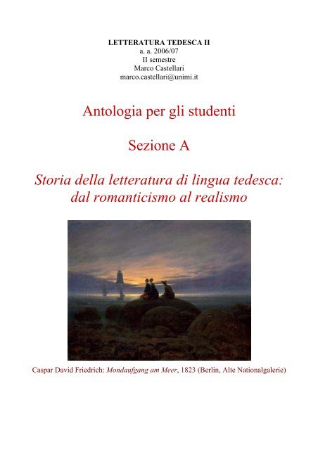 Antologia per gli studenti Sezione A Storia della letteratura di lingua ...