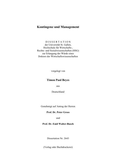 Kontingenz Und Management Universitat St Gallen