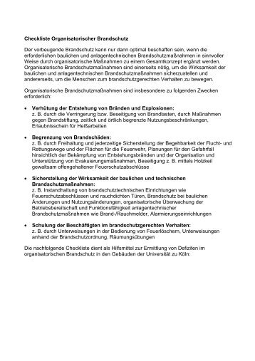 Checkliste Organisatorische Brandschutz - Verwaltung - Universität ...