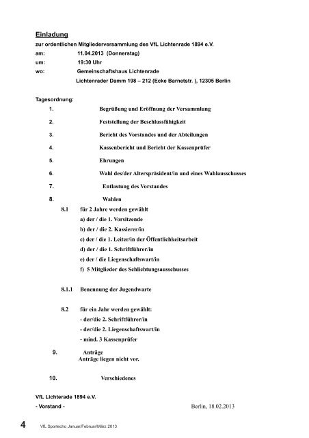 VfL Sportecho 210. Ausgabe Januar/Februar/März - VfL Lichtenrade