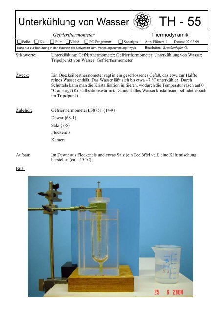 Unterkühlung von Wasser - Vorlesungssammlung Physik der ...