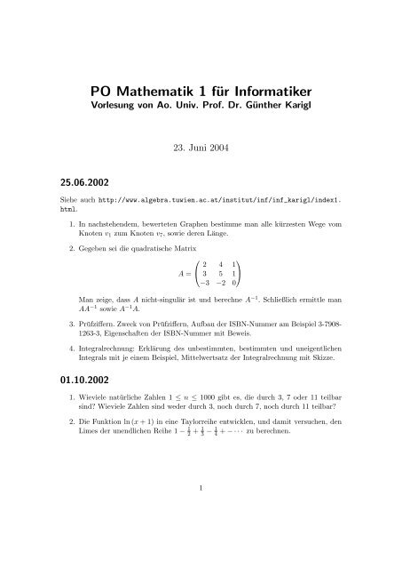 PO Mathematik 1 für Informatiker - VoWi