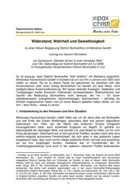 Widerstand, Wahrheit und Gewaltlosigkeit - Katholische ...