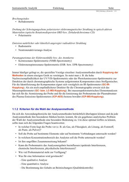 Instrumentelle Analytik Einleitung Seite 1 Einführung 1.1 ...