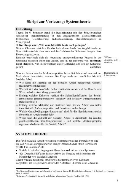 Skript Zur Vorlesung Systemtheorie Einleitung Hochschule Munchen