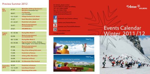 Events Calendar Winter 2011/12