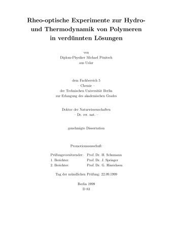 und Thermodynamik von Polymeren in verdünnten Lösungen