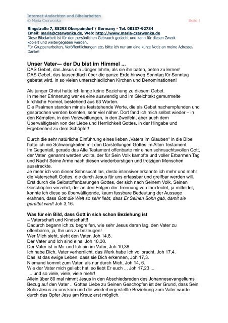 Unser Vater Der Du Bist Im Himmel Maria Czerwonka - 