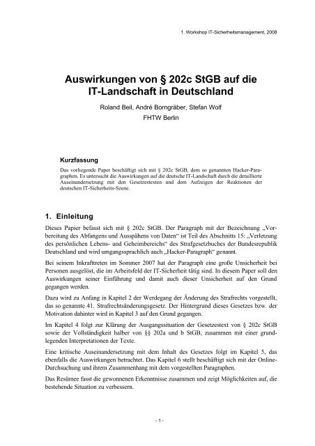 It Sicherheit Und Der 2c Stgb Wirtschaftsinformatik Htw Berlin