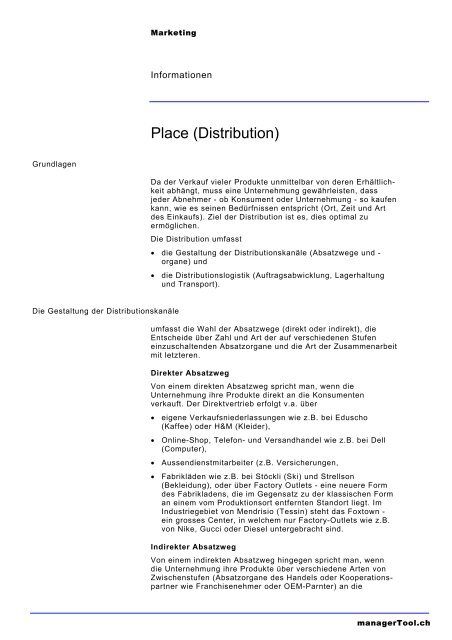 Place (Distribution) - Marketing - Managertool