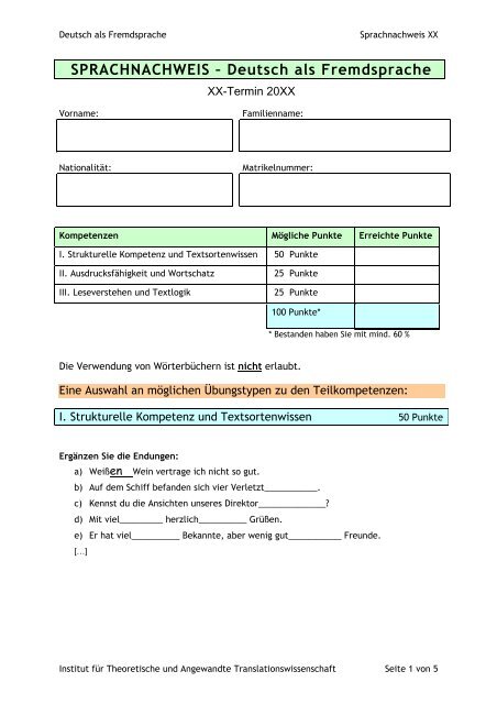 SPRACHNACHWEIS – Deutsch als Fremdsprache