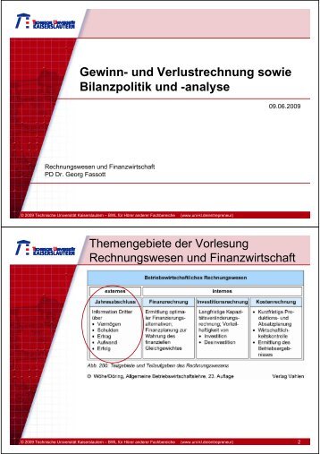 Gewinn- und Verlustrechnung sowie Bilanzpolitik und - Universität ...