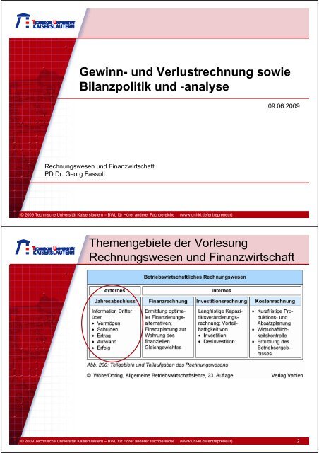 Gewinn- und Verlustrechnung sowie Bilanzpolitik und - Universität ...