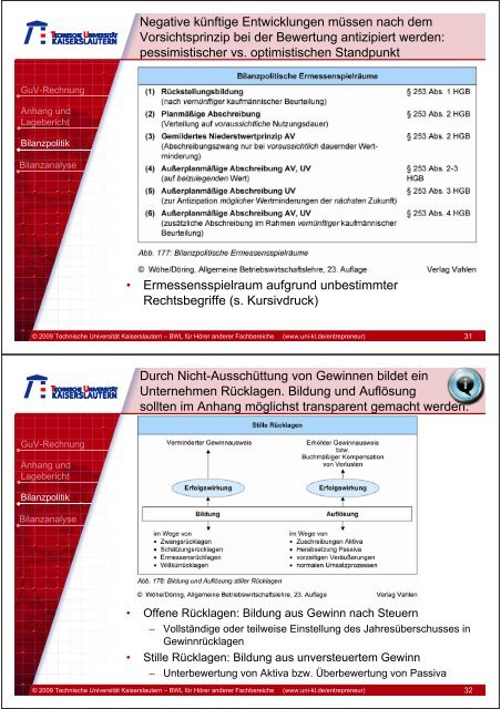 Gewinn- und Verlustrechnung sowie Bilanzpolitik und - Universität ...