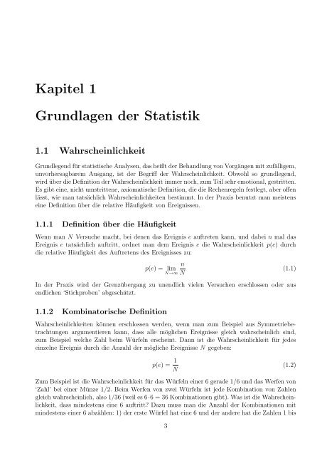 Kapitel 1 Grundlagen der Statistik 1.1 Wahrscheinlichkeit - Desy