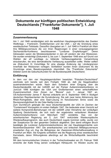 1. Juli 1948 - 100(0) Schlüsseldokumente zur deutschen Geschichte ...