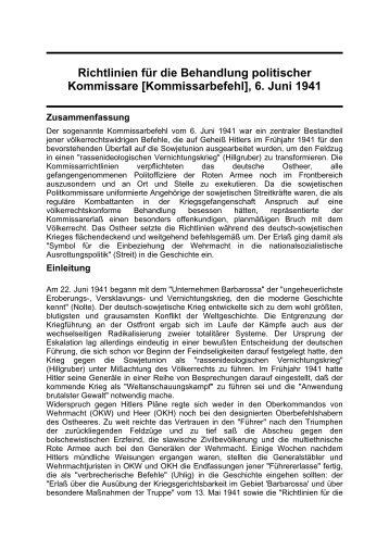 [Kommissarbefehl], 6. Juni 1941 - 100(0) Schlüsseldokumente zur ...