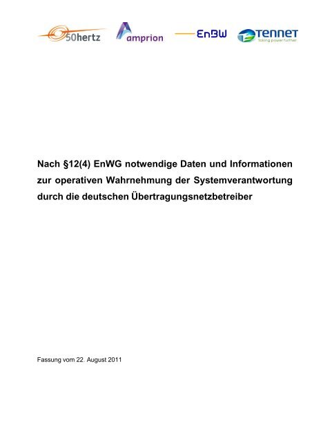 Nach §12(4) EnWG notwendige Daten und Informationen ... - 50Hertz