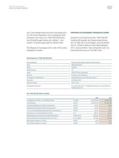 Geschäftsbericht 2011 - Tom Tailor