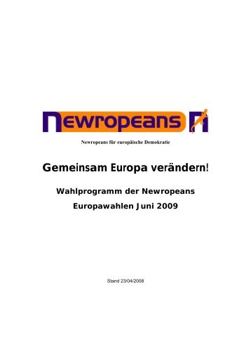 Wahlprogramm Newropeans zur Europawahl 2009