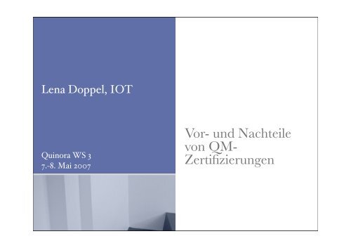 "Vor- und Nachteile von QMZertifizierungen" - Lena Doppel - bei abif