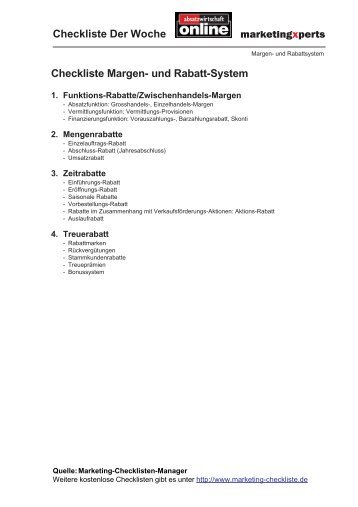 Checkliste Margen-Rabatt-System - Absatzwirtschaft