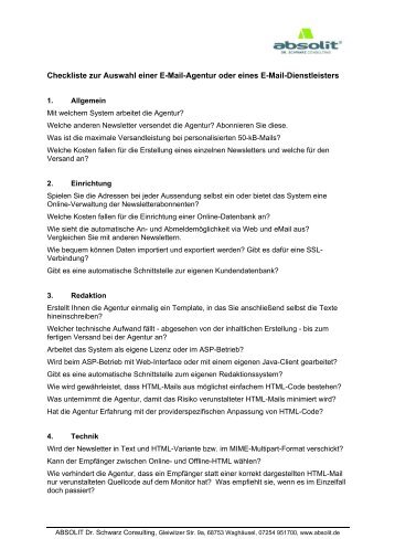 Checkliste Agenturauswahl - Absolit