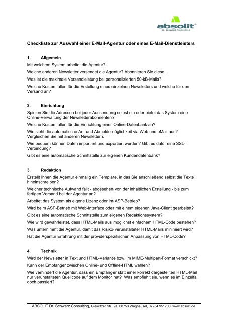 Checkliste Agenturauswahl - Absolit